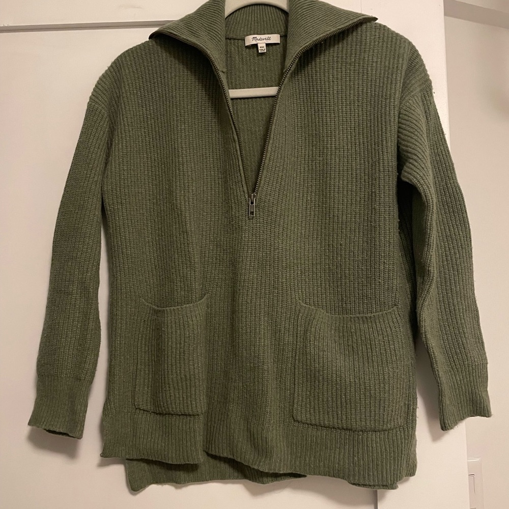 Madewell Olive Green Half-Zip Ribbed Sweater